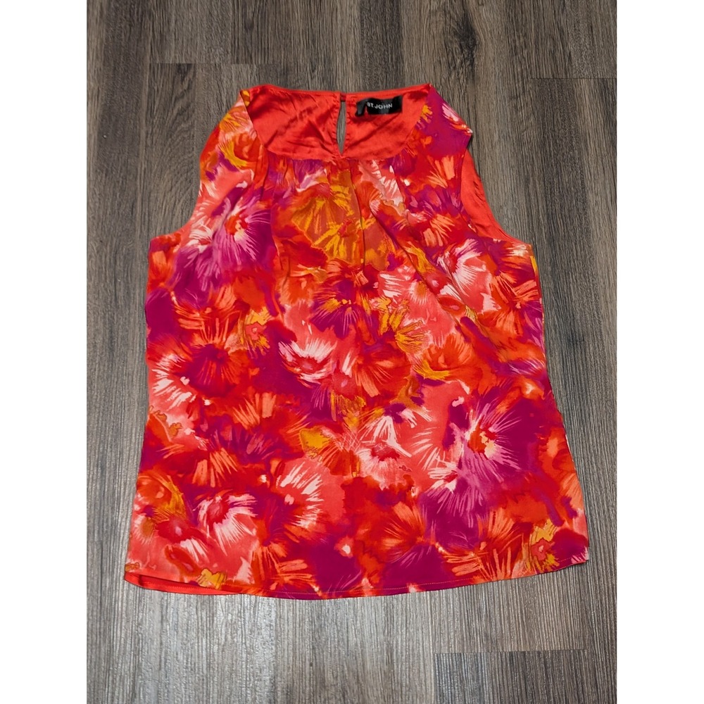 St John Floral‎ Print Sleeveless Bright Colorful Blouse Top  Size 10(Read)